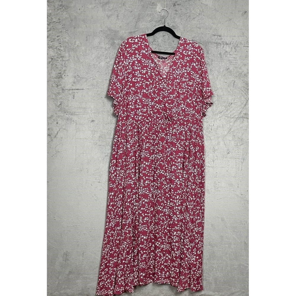 Plus Size Cottagecore Ditzy Floral Babydoll Maxi Dress Burgundy US26‎ Party